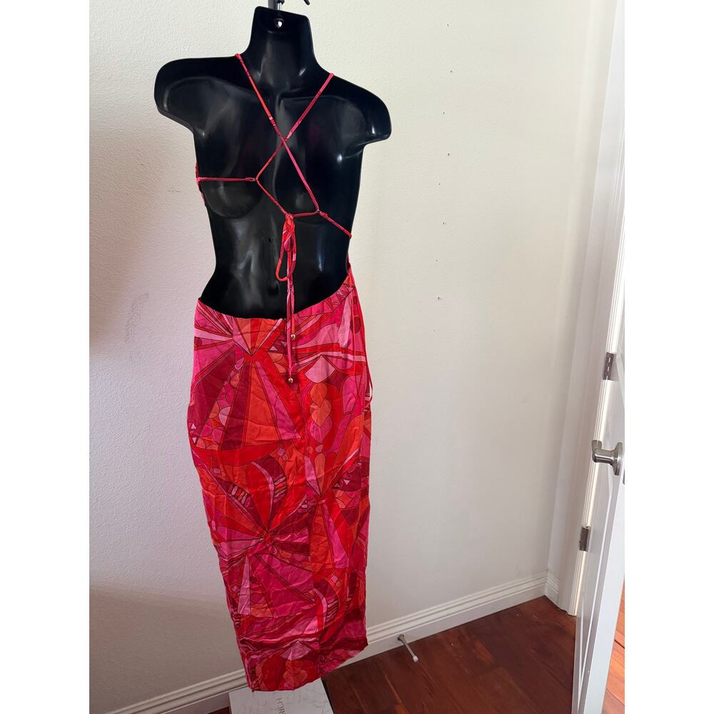 NWT Olivaceous retro pink & orange cutout backless dress size Medium - Picture 6 of 7